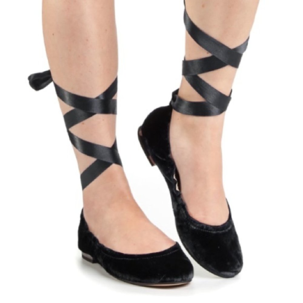 SAM EDELMAN New Fallon Black Velvet Ballet Flats 6